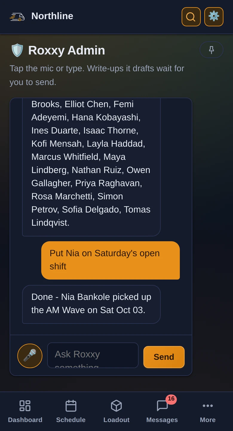 The Roxxy Admin screen on a phone